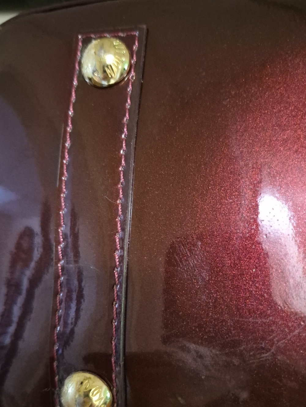 LV Looking Patent Leather Burgundy Satchel - Picture 7 of 8